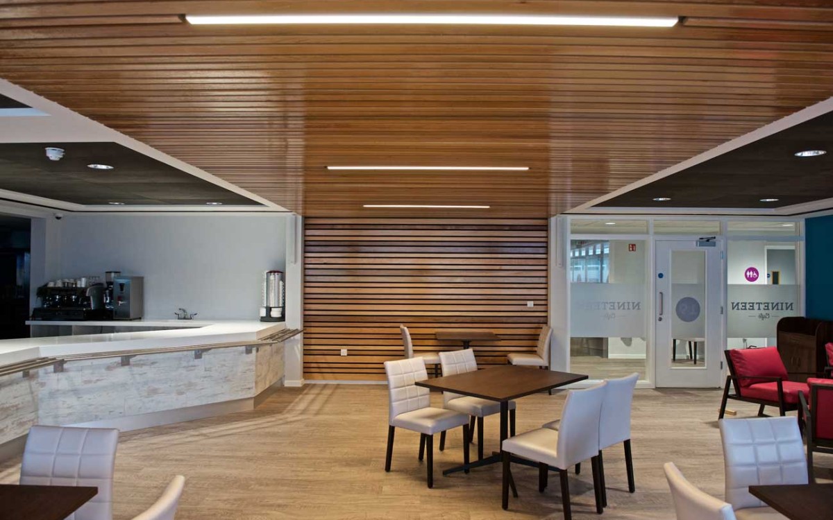 Timber ceiling and inline lighting